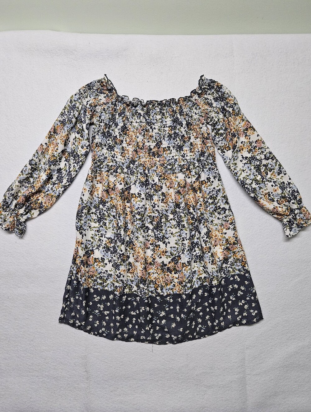 Charlotte Russe Tunic Top Dress Off Shoulder Long Sleeve Floral Boho Small